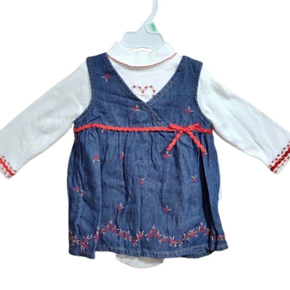 Baby Headquarters YK 2 Piece Set 18 Months Denim Dress & Snap Bottom Top NWT - Picture 4 of 14